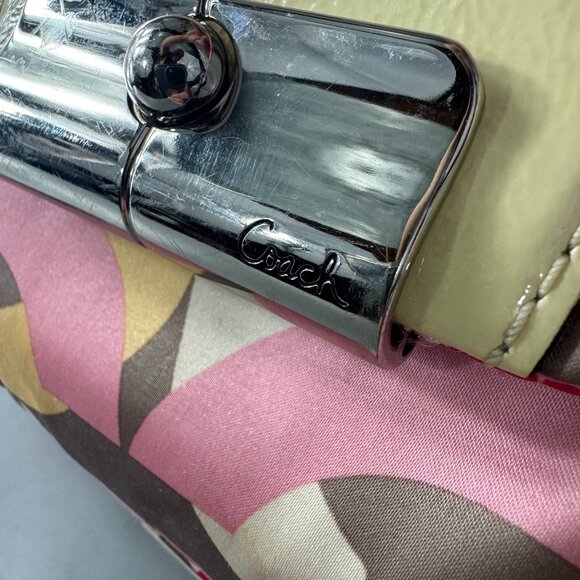 COACH # F22745 Kristin Op Art Yellow Multicolor Satin Hobo Shoulder Bag - Picture 5 of 15